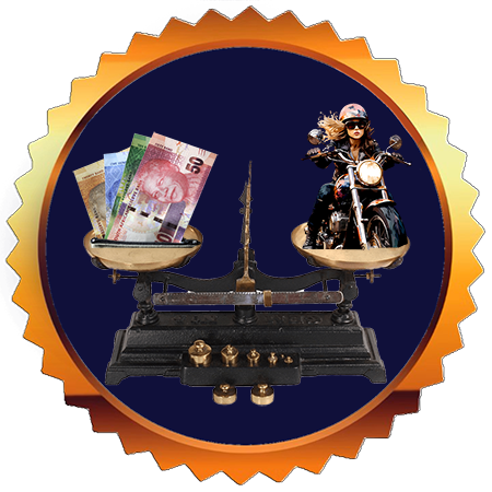 Balance scale with motorcycle and money